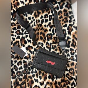Ed Hardy Black and Red Embossed Crossbody Bag